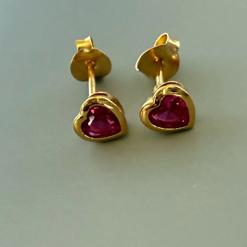 14K Gold Vermeil Heart Stud Earrings | Semi-Precious